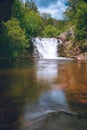 Beautiful view of the waterfall streaming down from the rocks into the river - great for wallpapers Royalty Free Stock Photo