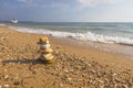 Beautiful view of waves oncoming on composition of stones