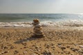 Beautiful view of waves oncoming on composition of stones.