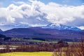 Magnificent view of the Cairgorm Mountains and high plateau in Scotland. The view from Kincraig.