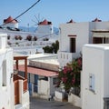 Beautiful view of white buildings in Astypalaia island in Greece on a sunny summer day