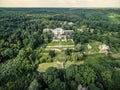 Beautiful view on White Swan palace and yard in Sharivka park, Kharkiv region
