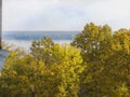 Beautiful view of the river and forest from the courtyard of the mansion Royalty Free Stock Photo