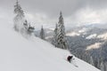 beautiful view of winter mountain landscape and slope along which skier slides down. Freeride skiing