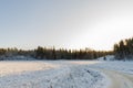 Beautiful view of winter scape. Country road in snow forest. Beautiful nature winter background Royalty Free Stock Photo