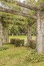Beautiful view of wooden pergolas with climbing plants in the park Royalty Free Stock Photo