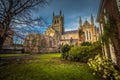 Beautiful view of the Worcester Cathedral in England, Uk with a lovely green garden Royalty Free Stock Photo