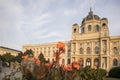 Beautiful view of world famous Naturhistorisches or Natural History Museum, with park on the Ring strasse. Exterior view from Royalty Free Stock Photo