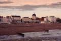 Beautiful view of the Worthing seafront from Worthing Pier during a sunset Royalty Free Stock Photo