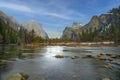 Beautiful view in Yosemite valley with half dome and el capitan from Merced river