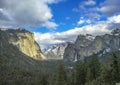 Beautiful view in Yosemite valley with half dome and el capitan from Merced river