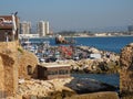 Beautiful views of the ancient walls, the Mediterranean Sea in Acre, Israel.