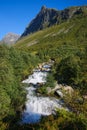 Beautiful views from FosserÃÂ¥sa hiking trail of StorsÃÂ¦terfossen waterfall. Close to Geiranger fjord, Norway. Royalty Free Stock Photo