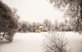 Beautiful views of Russian winter forest on the shores of Lake in the snow at sunset frosty days. Trees covered in frost and snow Royalty Free Stock Photo