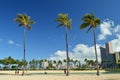 Beautiful views of Waikiki Beach with impressive palm trees Royalty Free Stock Photo