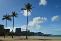 Beautiful views of Waikiki Beach with impressive palm trees