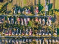 Beautiful village house in a small village in top aerial view small green village from above with fields Royalty Free Stock Photo