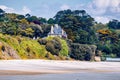 Beautiful village of Morgat with the sand beach and rocky coastline, Finistere, Brittany (Bretagne), France. Royalty Free Stock Photo