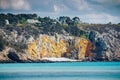 Beautiful village of Morgat with the sand beach and rocky coastline, Finistere, Brittany (Bretagne), France. Royalty Free Stock Photo