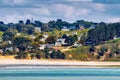 Beautiful village of Morgat with the sand beach and rocky coastline, Finistere, Brittany (Bretagne), France. Royalty Free Stock Photo