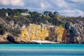 Beautiful village of Morgat with the sand beach and rocky coastline, Finistere, Brittany (Bretagne), France. Royalty Free Stock Photo