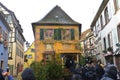 Beautiful village Riquewihr with historic buildings and colorful houses in Alsace of France - Famous vine route.