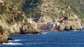 The beautiful village of Vernazza seen from Monterosso al mare, Cinque Terre, La Spezia, Liguria, Italy Royalty Free Stock Photo