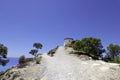 Beautiful Villajoyosa town in Spain. View to clifftop Malladeta in La Vila Joiosa to the Tower Malladeta Royalty Free Stock Photo