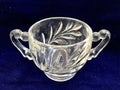 Beautiful Vintage Antique Floral Leaf Design Art Nouveau Clear Crystal Open Sugar Bowl