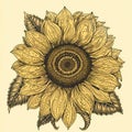 beautiful vintage big single sunflower illustration