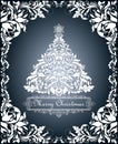 Beautiful vintage Christmas card with cut out floral decorative border and xmas tree Royalty Free Stock Photo