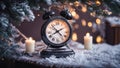 beautiful vintage clock alarm clock, design , wintertime traditional composition celebrate