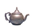 Beautiful vintage copper teapot kettle with tarnished metal, isolated in white background. Old teapot with abrasions. Royalty Free Stock Photo