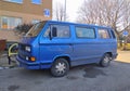 Beautiful vintage cult old popular camper van blue car Volkswagen Transporter T3