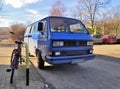 Beautiful vintage cult old popular camper van blue car Volkswagen Transporter T3