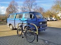 Beautiful vintage cult old popular camper van blue car Volkswagen Transporter T3 Royalty Free Stock Photo