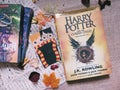 Cali, Colombia; April 22 2020: Beautiful vintage decoration of famous books like harry potter from j. k rowling, agatha christie a