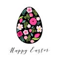 Beautiful vintage Happy Easter card as egg shaped frame with hand drawn first spring flowers Royalty Free Stock Photo