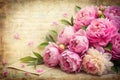 Vintage Background with Pink Peonies and Copy Space Royalty Free Stock Photo