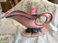 Beautiful Vintage Pink Black and White Speckled Ceramic Pottery Cornucopia Vase