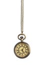 Beautiful vintage pocket watch with chain isolated. Hypnosis session Royalty Free Stock Photo