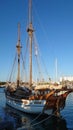 Beautiful vintage sail ship in the harbour of Barcelona Royalty Free Stock Photo