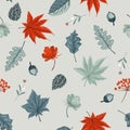 Beautiful Vintage Scatter seamless pattern vector Autumn elememts ,leaves,flower,pine nut,in hand drawn style for fashion fabric Royalty Free Stock Photo