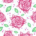 Beautiful vintage seamless pattern with gothic roses in linear style. Black and white retro illustration. Bohemian, tattoo art. Royalty Free Stock Photo