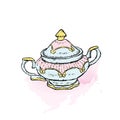 Beautiful vintage sugar bowl. Vector illustration for a postcard or a poster.