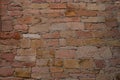 beautiful vintage texture of wall of medieval castle built in middle 17th century, brown volumetric clay bricks for designer,