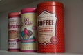 Vintage decorated tin can for groceries storage items