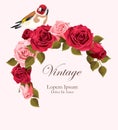 Beautiful vintage vector card with goldfinch