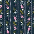 Beautiful vintage vertical stripe Liberty flower seamless patter