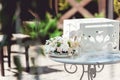 Beautiful vintage wedding ceremony outdoors. Summertime. Royalty Free Stock Photo